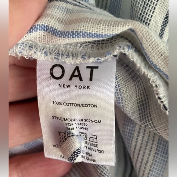 NWT OAT NY Button Down Striped Top Collared Size XL 100% Cotton - Picture 4 of 7